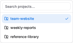 Open Project picker with team-website selected and two other available Projects
