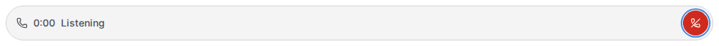 Message field during a call with the Listening state, the call timer and the red Hang up button