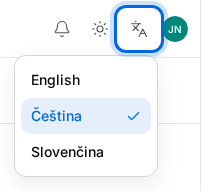 Nabídka jazyků v horní liště vedle tlačítka vzhledu