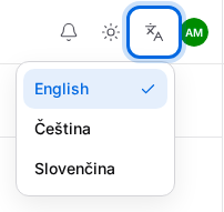 Language menu in the top bar beside the appearance button