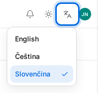 Ponuka jazykov v hornej lište vedľa tlačidla vzhľadu