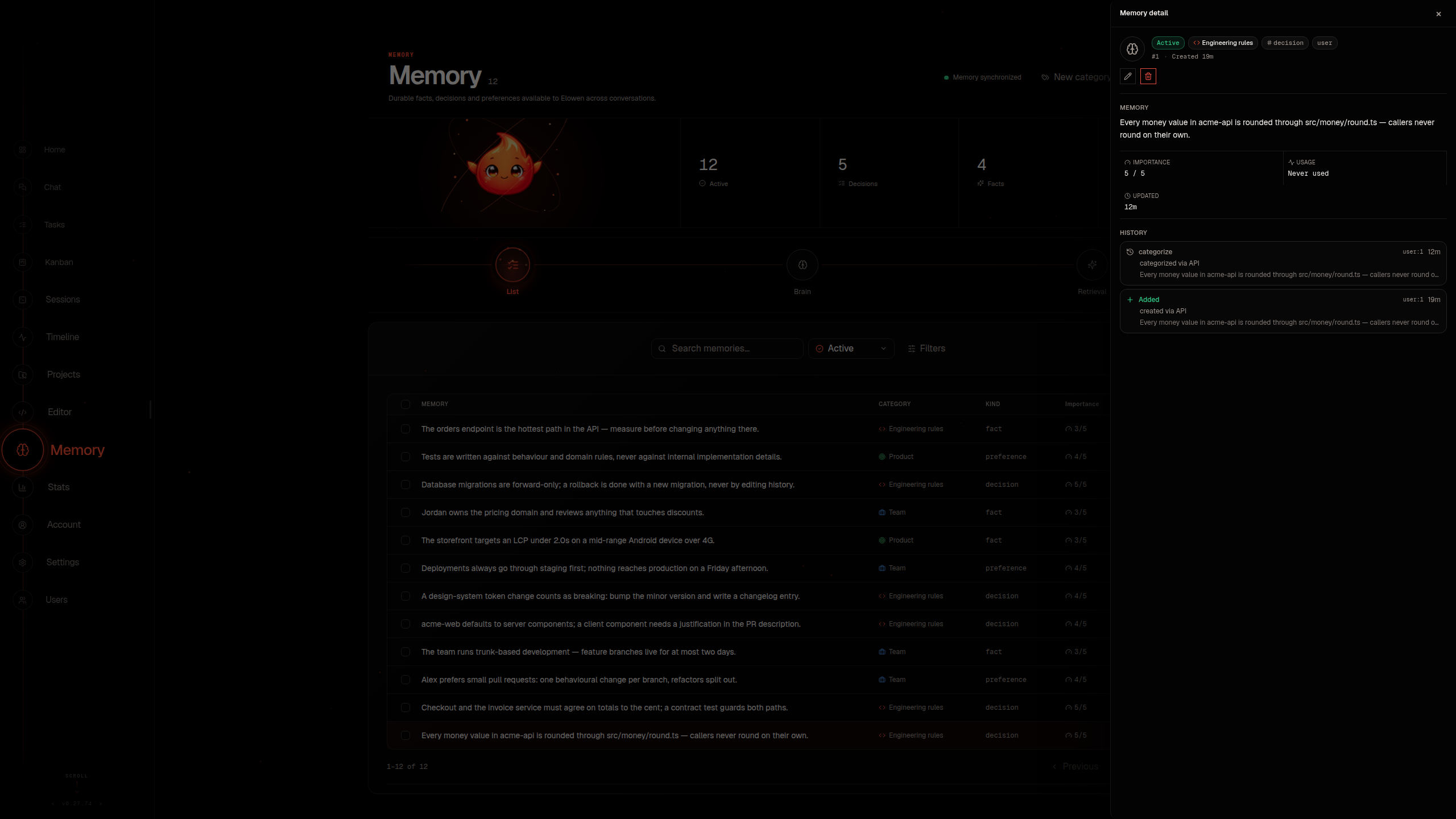 Memory workspace